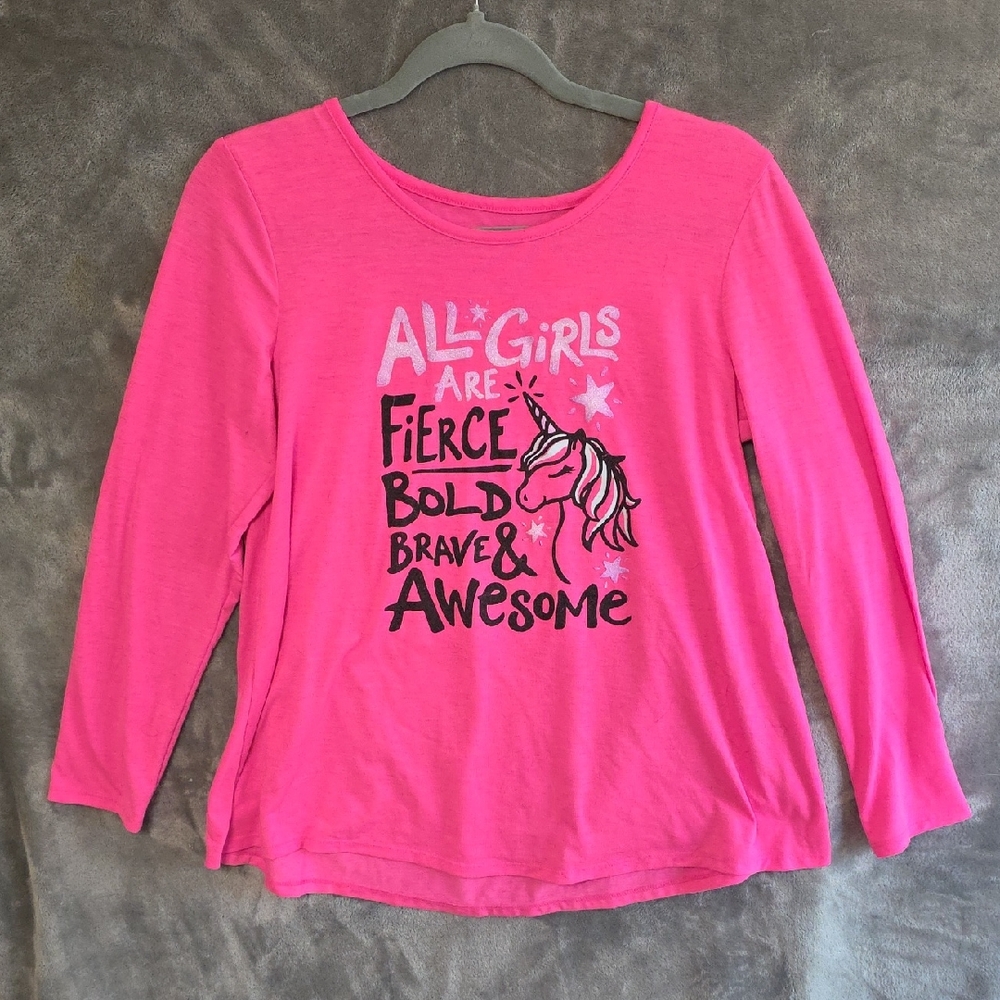 Justice Pink Long Sleeve Unicorn Tee. Girls Size 18/20